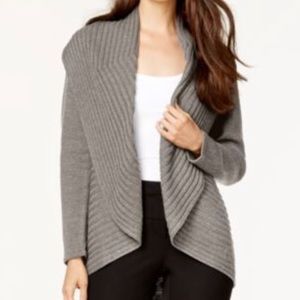 Alfani Ribbed Cascade Cardigan - Grey - XS